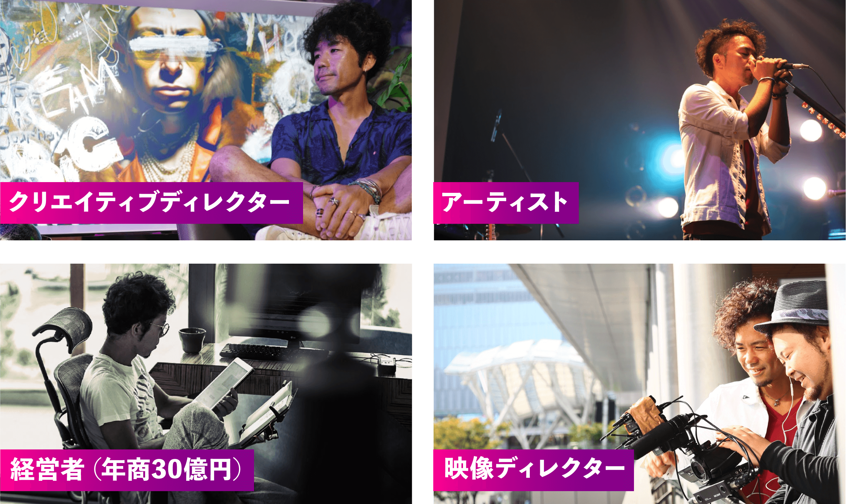 クリエイティブディレクター、アーティスト、経営者（年商30億円）、映像ディレクター