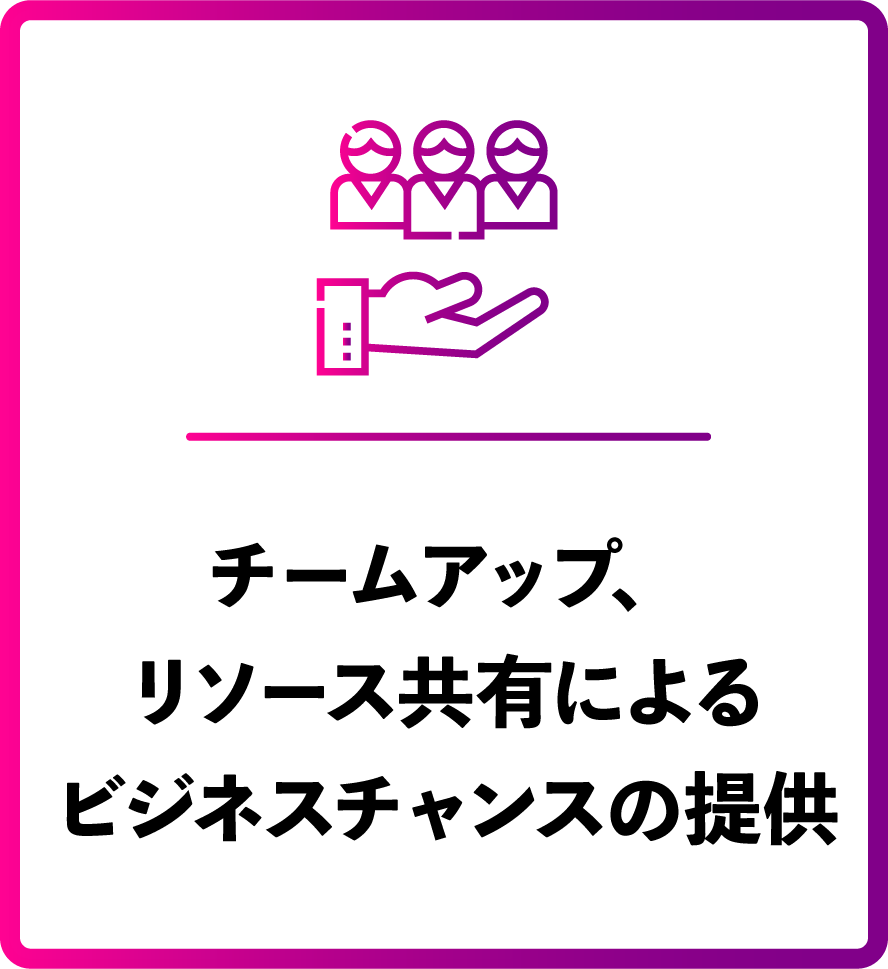 チームアップ、リソース共有によるビジネスチャンスの提供